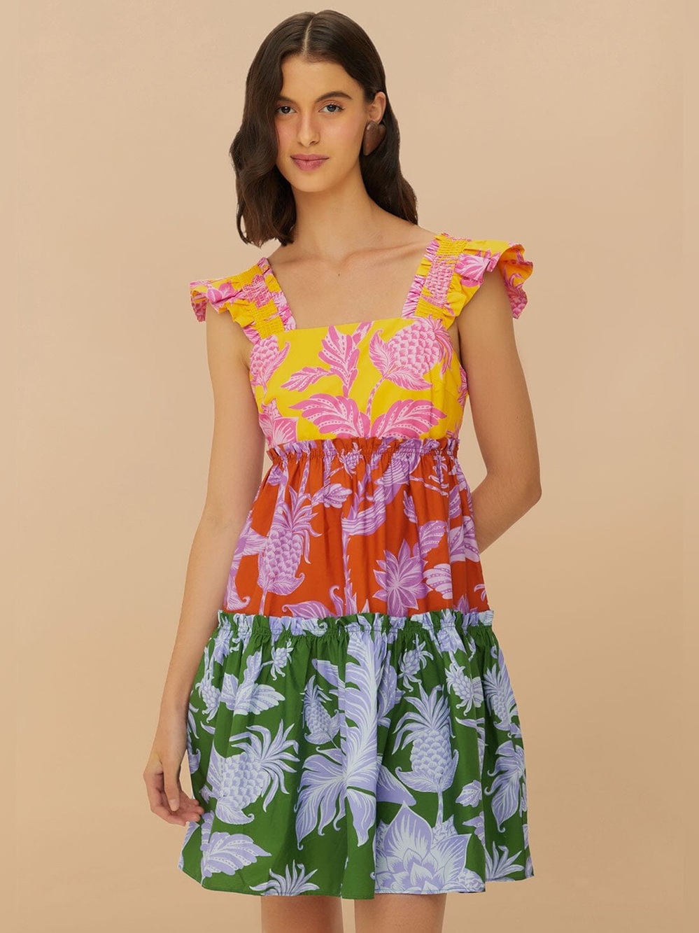 Farm Rio Mixed Tropical Swing Mini Dress